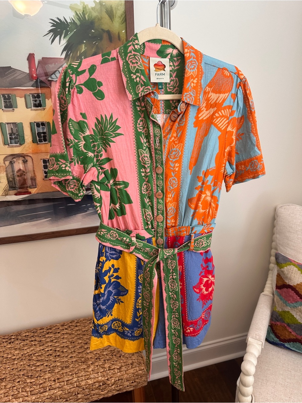 Farm Rio' Multi-Color Floral Patchwork Romper
